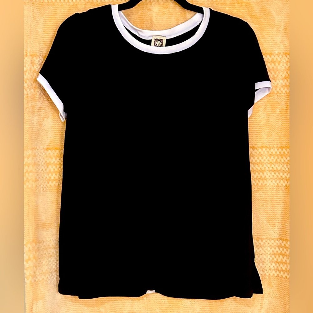 Anne Klein Casual Top Short Sleeve Black Blouse Size L